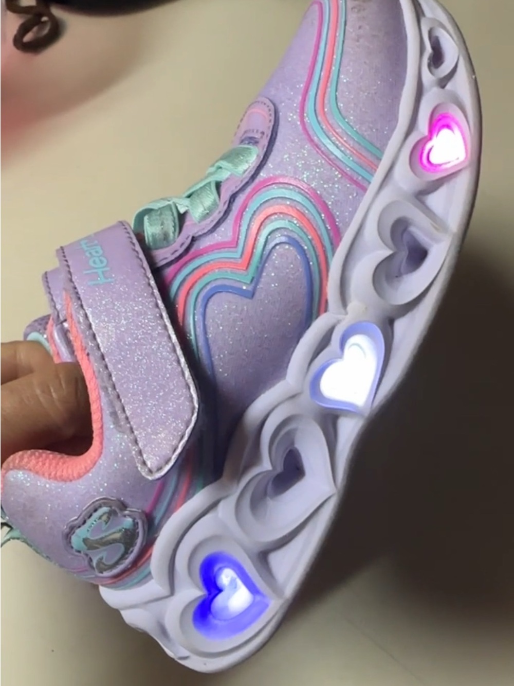 Skechers Girls Light-Up Heart Sneakers - Lavender, Pink, Mint